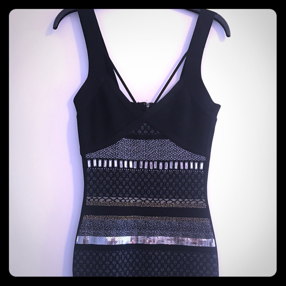 COPY - Marciano hand embroidered mini dress bandage black